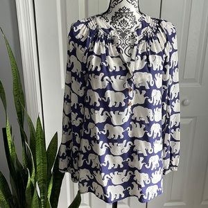 Beautiful Lily Pulitzer 💯 silk, elephant print, long sleeve Elsa style blouse